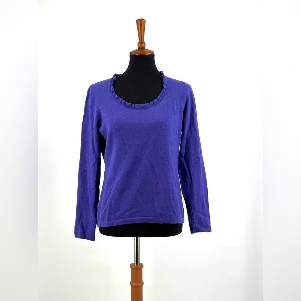 J. McLaughlin Italian Merino Wool Purple Ruffle Neck Sweater Size L